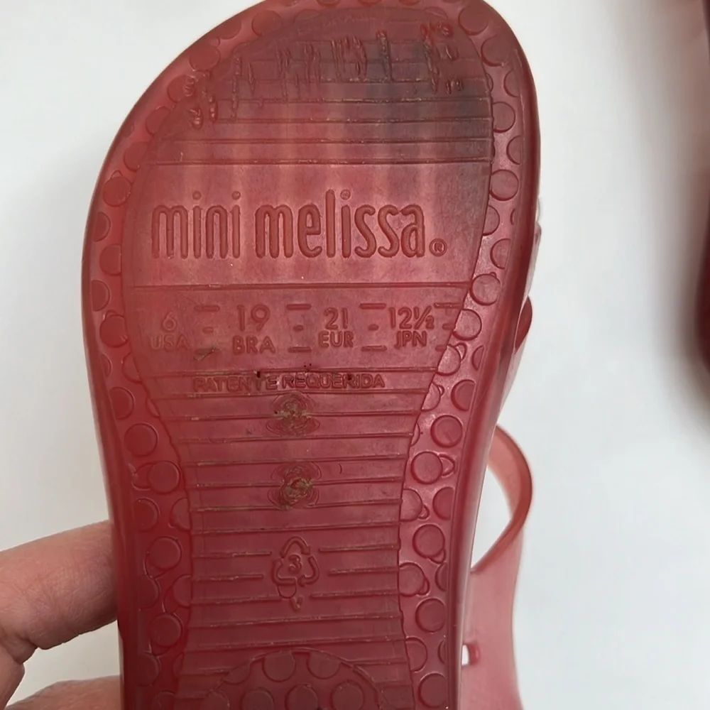 MINI MELISSA lip sandals in pink with gold glitter lips size 6